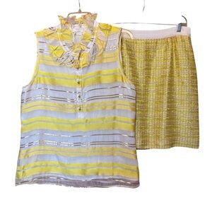 Kate Spade Skirt Yellow Gold Tweed Skirt & Kate Spade Sleeveless Silk Cori Top